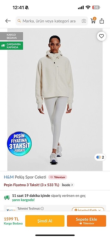 H&M pelüş spor ceketi