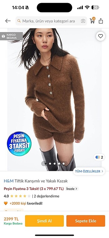 H&M Tiftik karışımlı ve yakalı kazak