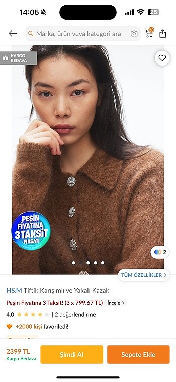 H&M H&M Tiftik karışımlı ve yakalı kazak