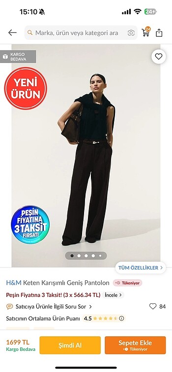 H&M keten karışımlı genis pantolon