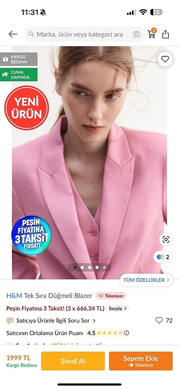 H&m tek sıra düğmeli blazer