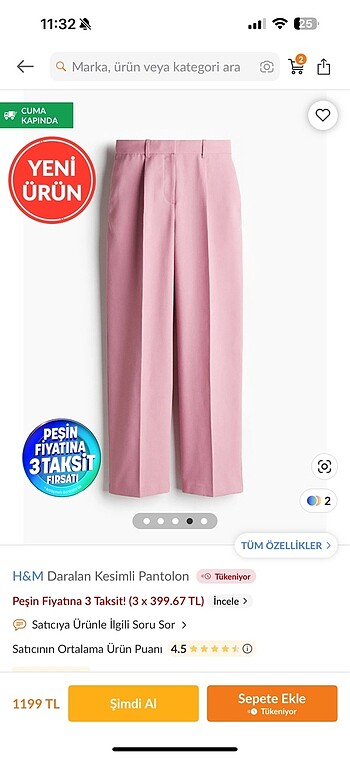 H&M daralan kesimli pantolon