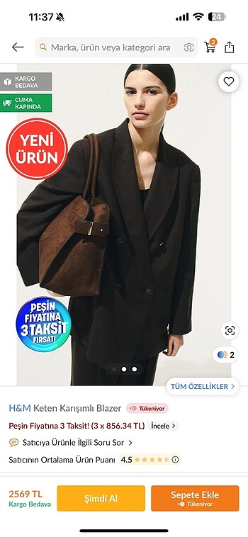 H&m keten karışımlı blazer