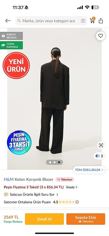 xs Beden H&m keten karışımlı blazer