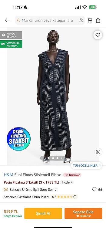 H&m suni elmas islemeli elbise
