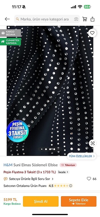 m Beden H&m suni elmas islemeli elbise