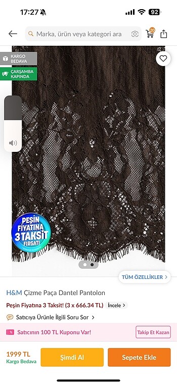 H&M H&m çizme paça dantel pantolon
