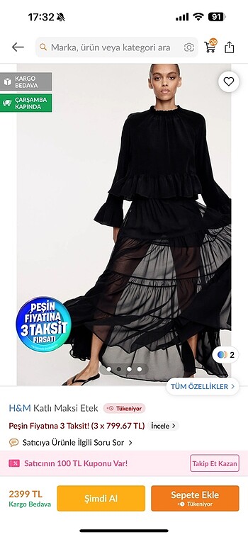 H&m katlı maksi etek
