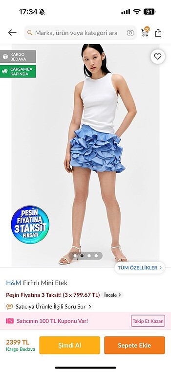 H&M H&m fırfırlı mini etek