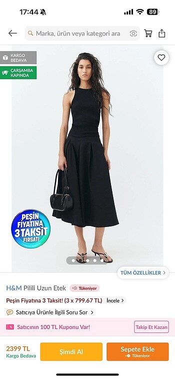 H&M H&m pilili uzun etek