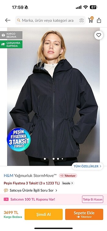 xs Beden siyah Renk H&m yağmurluk