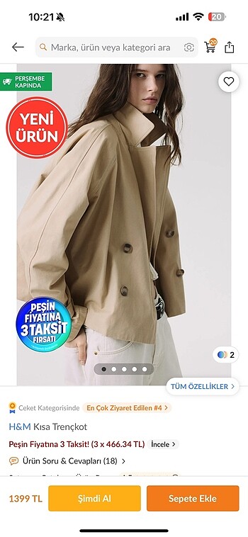 H&m kısa trençkot