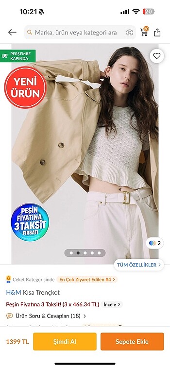 H&M H&m kısa trençkot