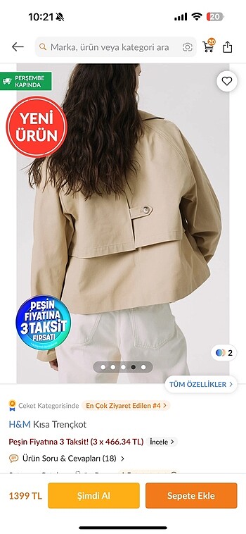 32 Beden camel Renk H&m kısa trençkot