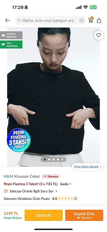 H&m kruvaze ceket