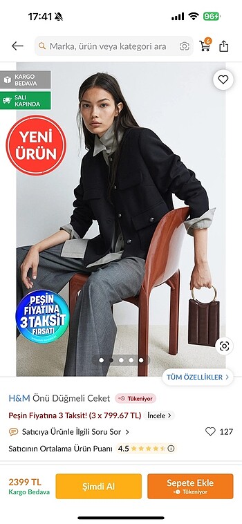 H&M H&m önü düğmeli ceket