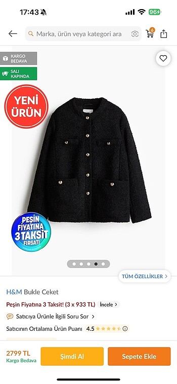 s Beden H&m bukle ceket
