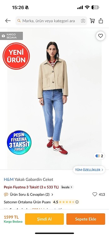 l Beden camel Renk H&m yakalı gabardin ceket