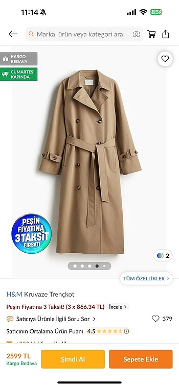 s Beden camel Renk H& m trenckot