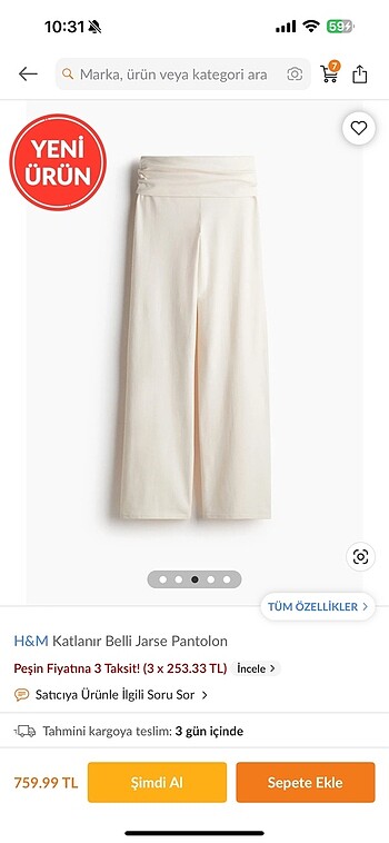 H&M H&m beli katlı jarse pantolon