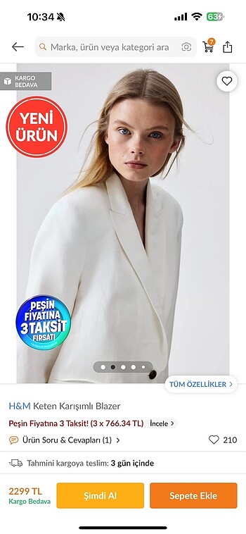 H&m keten kumaşlı blazer