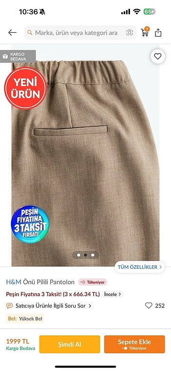 H&M H&m önü pilili pantolon