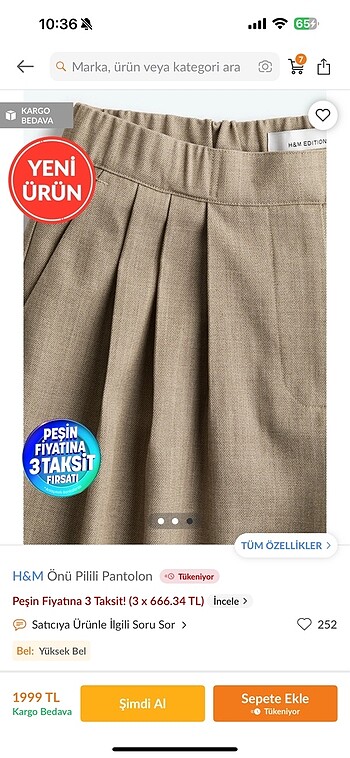 xl Beden H&m önü pilili pantolon
