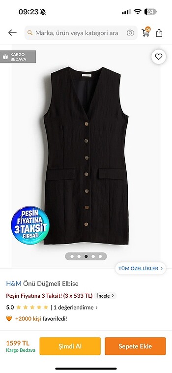H& m önü düğmeli elbise