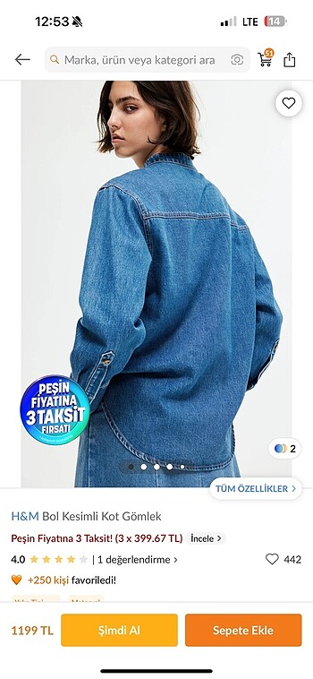 H&M H&m bol kesimli kot gömlek