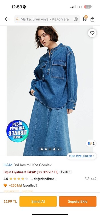 s Beden H&m bol kesimli kot gömlek