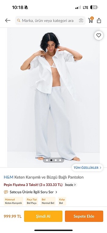 H&m Keten karışımlı pantolon
