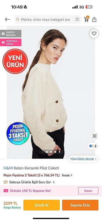 H& m keten karışımlı pilot ceket