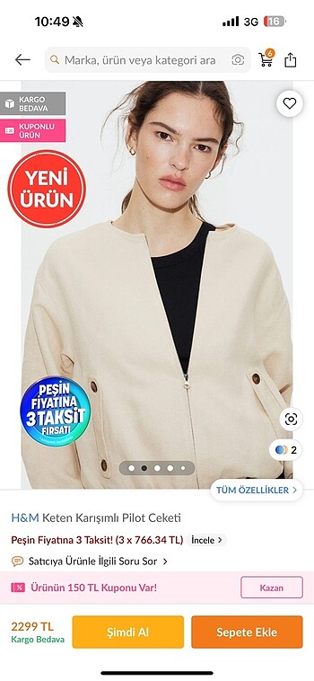 H&M H& m keten karışımlı pilot ceket