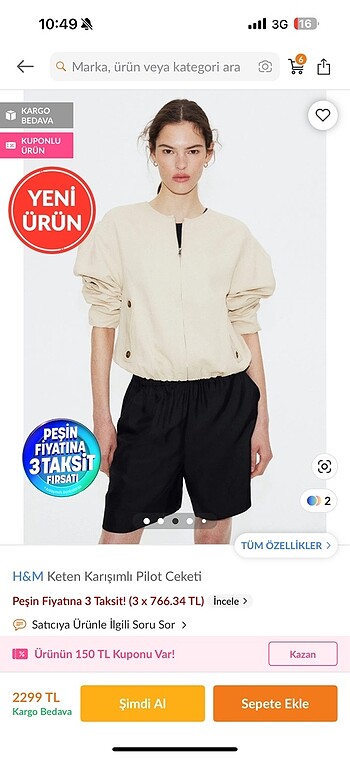 s Beden H& m keten karışımlı pilot ceket
