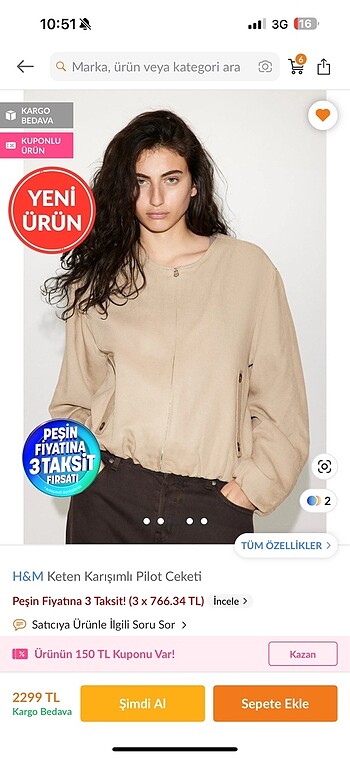 H& m keten karışımlı pilot ceket
