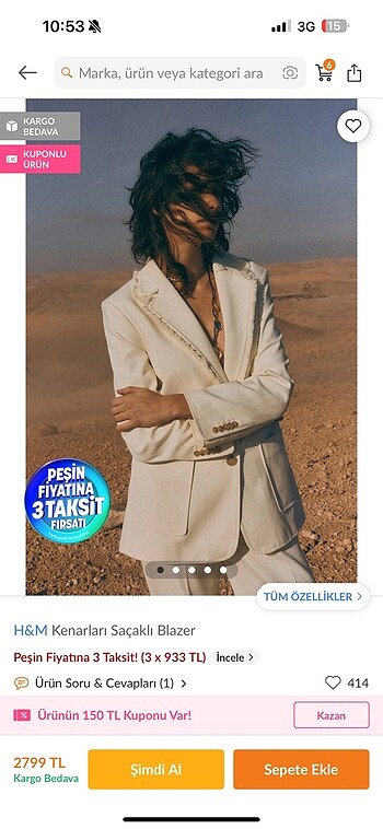 H&m sacaklı blazer