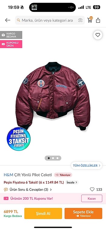 H&M Hm çift yönlü pilot ceket