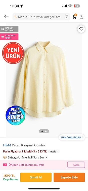 H&m keten karısımlı gömlek