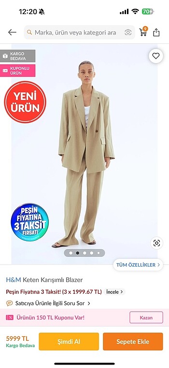 H&m keten karışımlı blazer