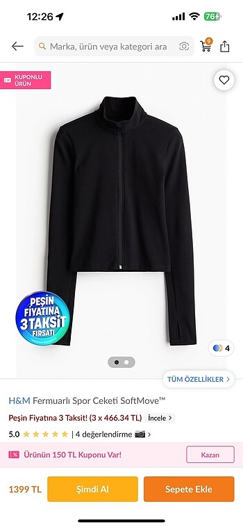 H&m fermuarlı spor ceketi