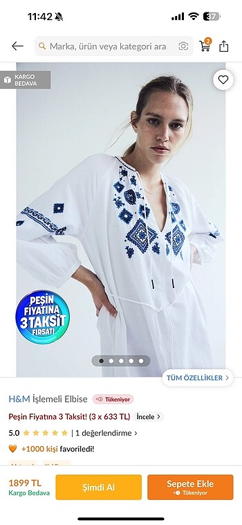 H&m işlemeli elbise