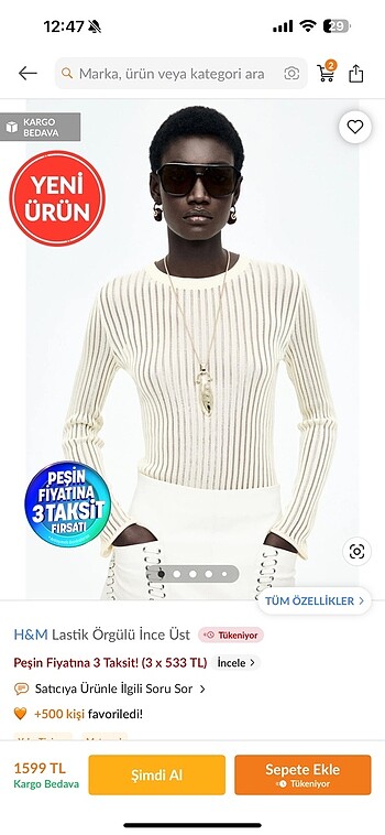 H&m lastik örgülü ince üst