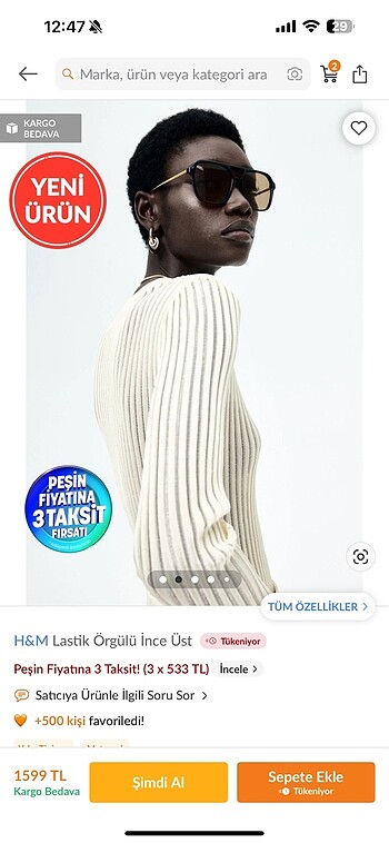 H&M H&m lastik örgülü ince üst