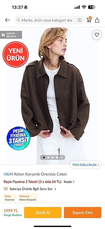 H&m keten karısımlı oversize ceket