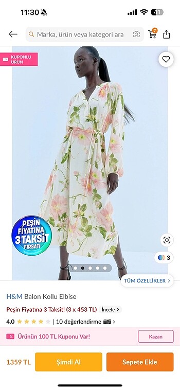 44 Beden H&m balon kollu elbise