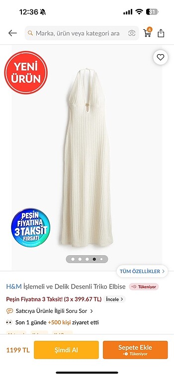 H&M H&m işlemeli ve delik desenli elbise