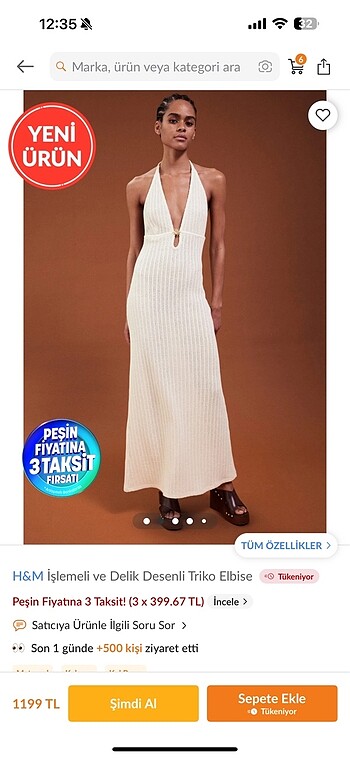 l Beden H&m işlemeli ve delik desenli elbise