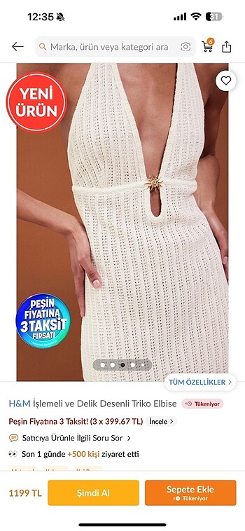 H&M H&m işlemeli ve delik desenli elbise