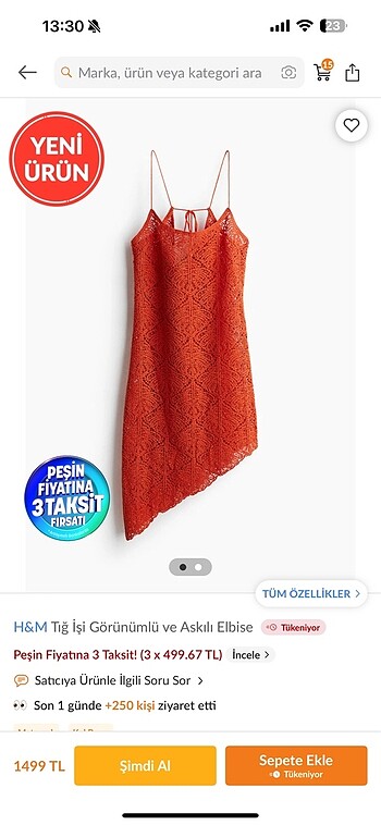 H&m tığ işi görünümlü askılı elbise