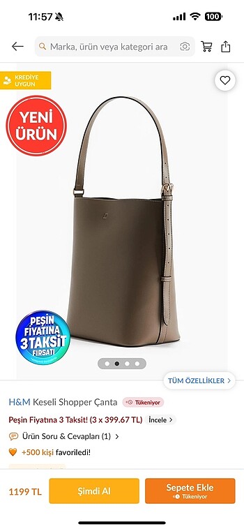 Beden H&m keseli shopper canta